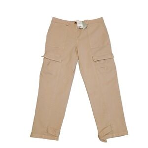 H&M Cargo Pants Womens Size 14 Khaki‎ Utility Pockets Adjustable Hem Streetwear